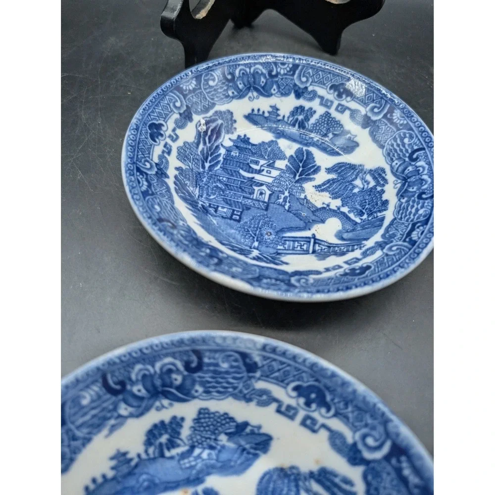Antique Blue Willow Semi China England Small Bowls Deep Set of 2 Blue 5